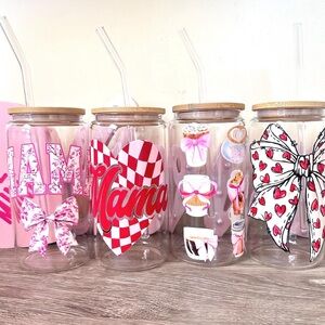 Decorative Glass Tumblers with Straws